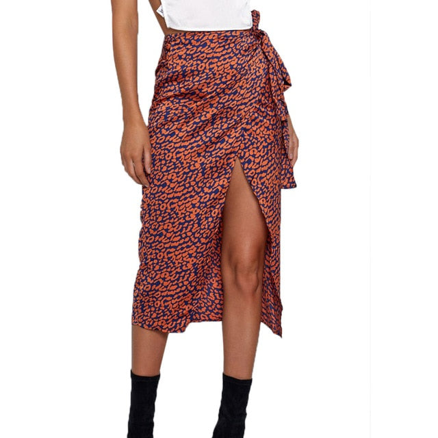 Women Skirt Fashion Sexy Print High Waist Irregular Split Bandage Pencil Skirt