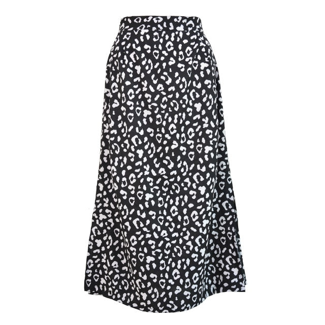 Sexy Leopard Print Chiffon Split Skirt Casual Fashion Long Skirts for Women Spring Summer