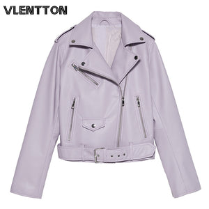 Pu Faux Leather Jacket Women White Black Zipper Slim Short Biker Jackets Coat