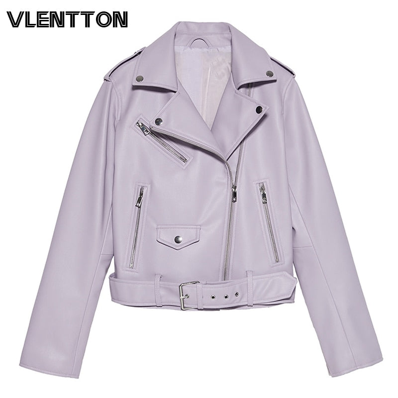 Pu Faux Leather Jacket Women White Black Zipper Slim Short Biker Jackets Coat