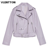 Pu Faux Leather Jacket Women White Black Zipper Slim Short Biker Jackets Coat