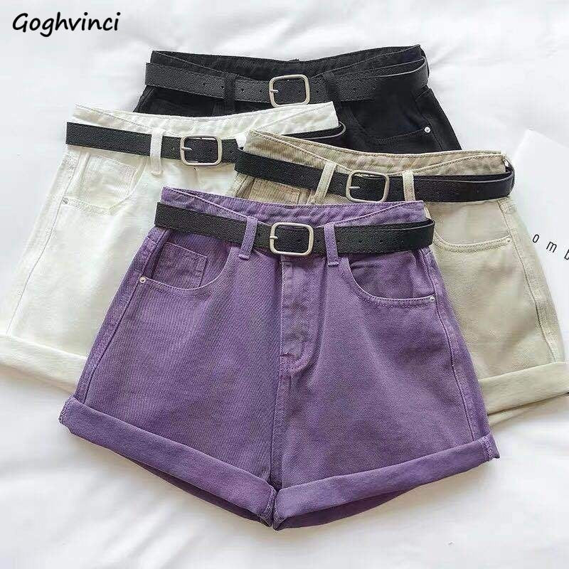 Shorts Women Denim Solid high Waisted Crimping Casual  Buttons Washed Chic Simple