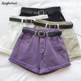 Shorts Women Denim Solid high Waisted Crimping Casual  Buttons Washed Chic Simple
