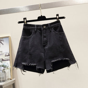 Shorts Women Denim Solid high Waisted Crimping Casual  Buttons Washed Chic Simple