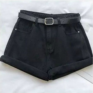 Shorts Women Denim Solid high Waisted Crimping Casual  Buttons Washed Chic Simple