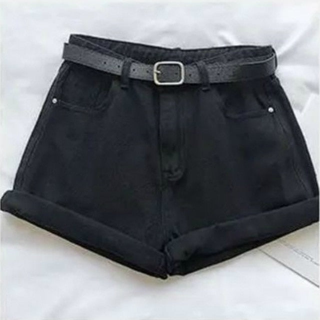 Shorts Women Denim Solid high Waisted Crimping Casual  Buttons Washed Chic Simple