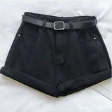 Shorts Women Denim Solid high Waisted Crimping Casual  Buttons Washed Chic Simple