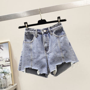 Shorts Women Denim Solid high Waisted Crimping Casual  Buttons Washed Chic Simple