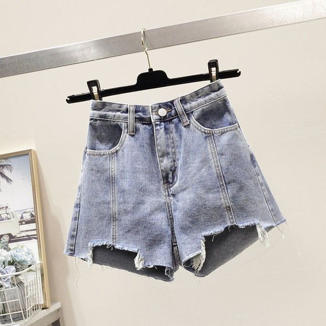 Shorts Women Denim Solid high Waisted Crimping Casual  Buttons Washed Chic Simple