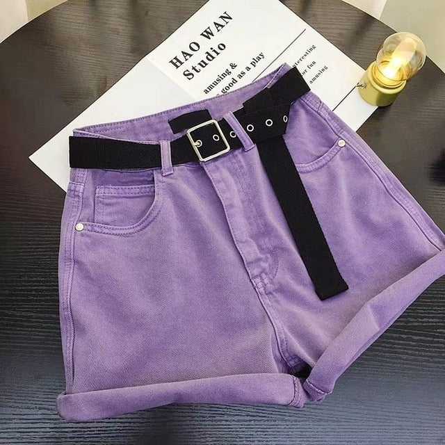 Shorts Women Denim Solid high Waisted Crimping Casual  Buttons Washed Chic Simple