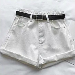 Shorts Women Denim Solid high Waisted Crimping Casual  Buttons Washed Chic Simple