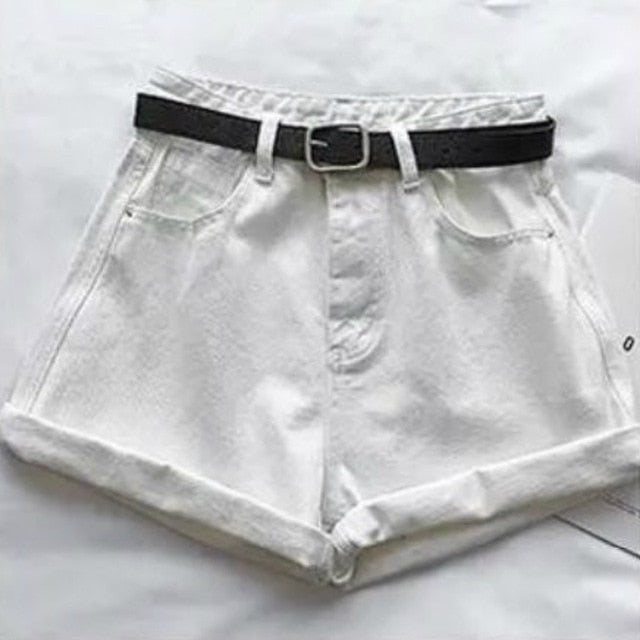 Shorts Women Denim Solid high Waisted Crimping Casual  Buttons Washed Chic Simple