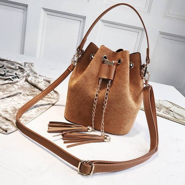 Crossbody Handbags Cute Suede Bucket Bag  Leather Womens Shoulder Messenger Bags