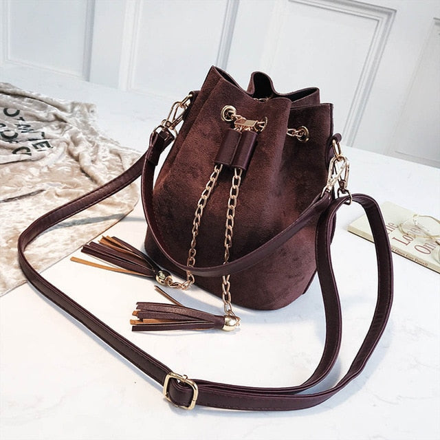 Crossbody Handbags Cute Suede Bucket Bag  Leather Womens Shoulder Messenger Bags