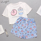 Cartoon Print Short Set Pajamas for Women  Pajama Set Sweet Short Sleeve