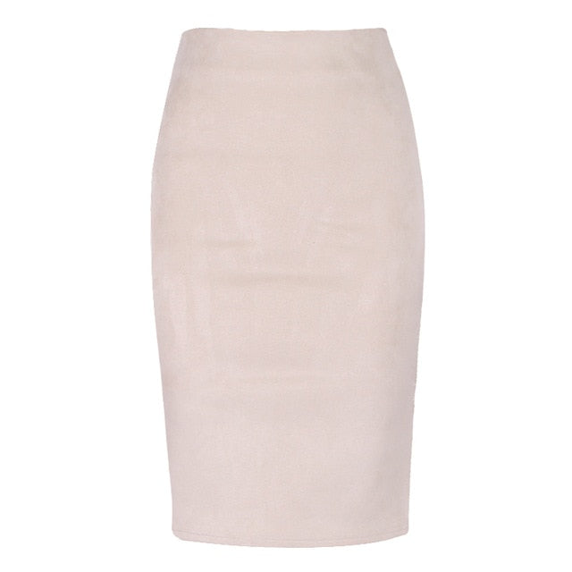 Sexy Multi Color Suede Midi Pencil Skirt  Fashion Elastic High Waist Office Lady skirt