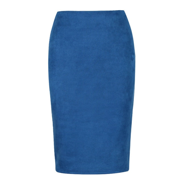 Sexy Multi Color Suede Midi Pencil Skirt  Fashion Elastic High Waist Office Lady skirt
