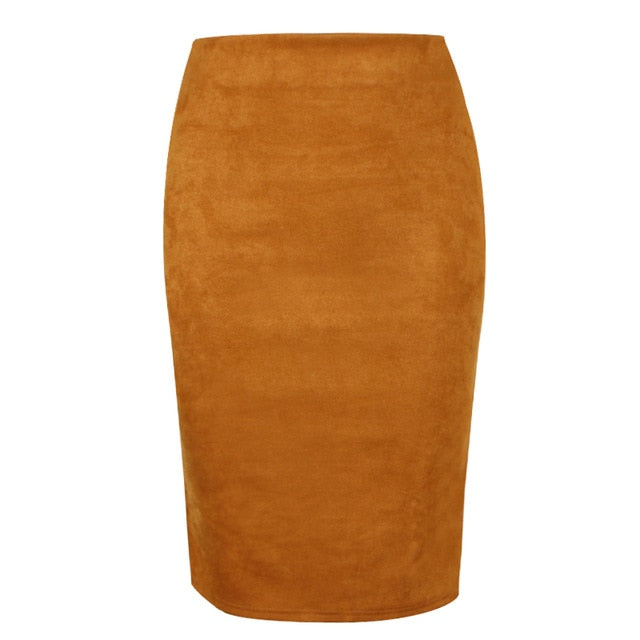 Sexy Multi Color Suede Midi Pencil Skirt  Fashion Elastic High Waist Office Lady skirt