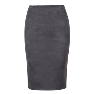 Sexy Multi Color Suede Midi Pencil Skirt  Fashion Elastic High Waist Office Lady skirt