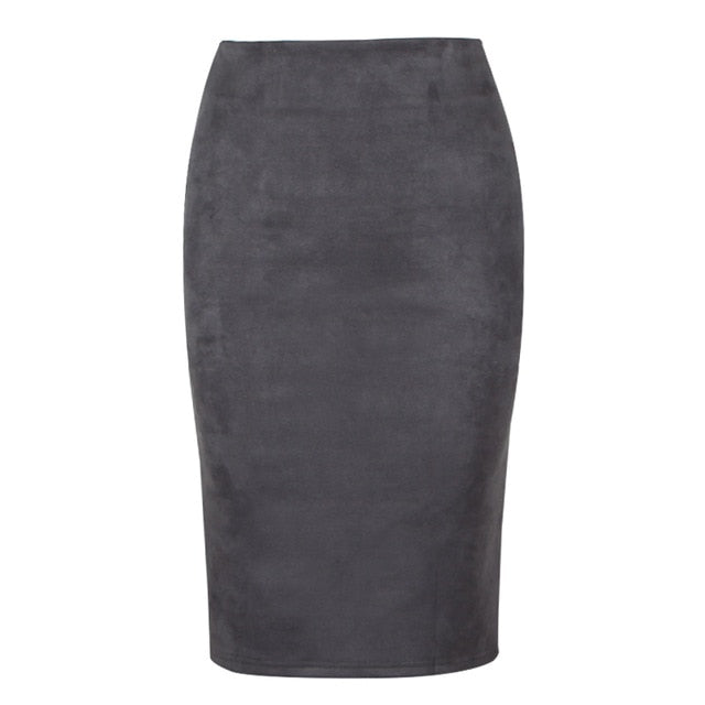 Sexy Multi Color Suede Midi Pencil Skirt  Fashion Elastic High Waist Office Lady skirt