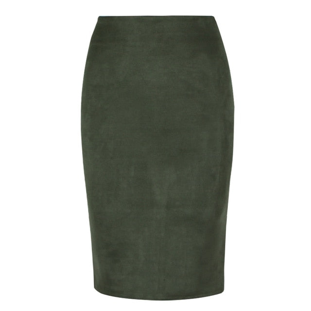 Sexy Multi Color Suede Midi Pencil Skirt  Fashion Elastic High Waist Office Lady skirt