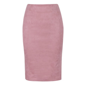 Sexy Multi Color Suede Midi Pencil Skirt  Fashion Elastic High Waist Office Lady skirt