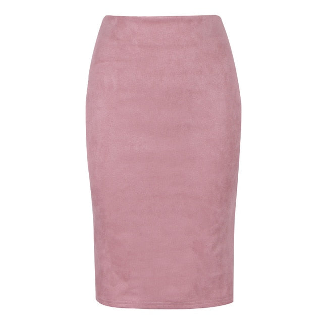 Sexy Multi Color Suede Midi Pencil Skirt  Fashion Elastic High Waist Office Lady skirt