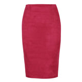 Sexy Multi Color Suede Midi Pencil Skirt  Fashion Elastic High Waist Office Lady skirt