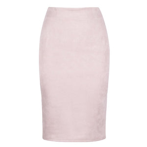 Sexy Multi Color Suede Midi Pencil Skirt  Fashion Elastic High Waist Office Lady skirt