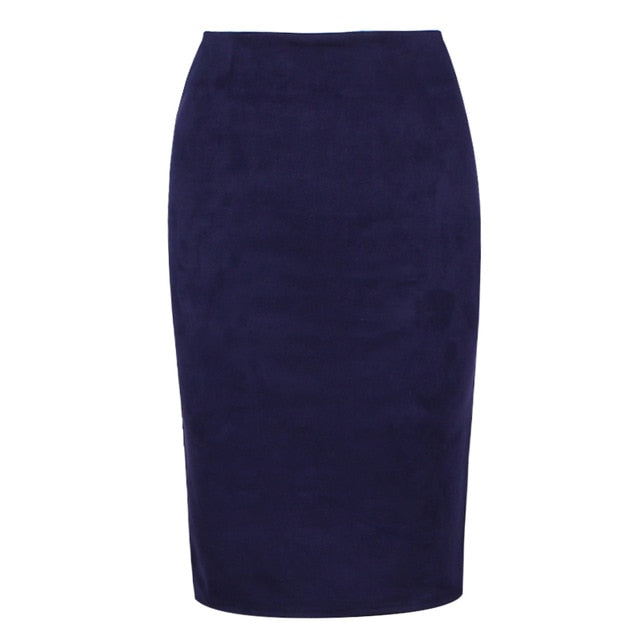 Sexy Multi Color Suede Midi Pencil Skirt  Fashion Elastic High Waist Office Lady skirt