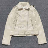 Pu Faux Leather Jacket Women White Black Zipper Slim Short Biker Jackets Coat