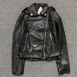 Pu Faux Leather Jacket Women White Black Zipper Slim Short Biker Jackets Coat