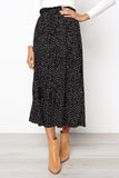 White Dots Floral Print Pleated Midi Skirt Women Elastic High Waist Side Pockets Skirts