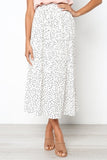 White Dots Floral Print Pleated Midi Skirt Women Elastic High Waist Side Pockets Skirts