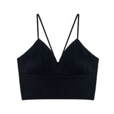 Women Wireless Bralette Crochet Top Female Spaghetti Strap T-shirt Cropped