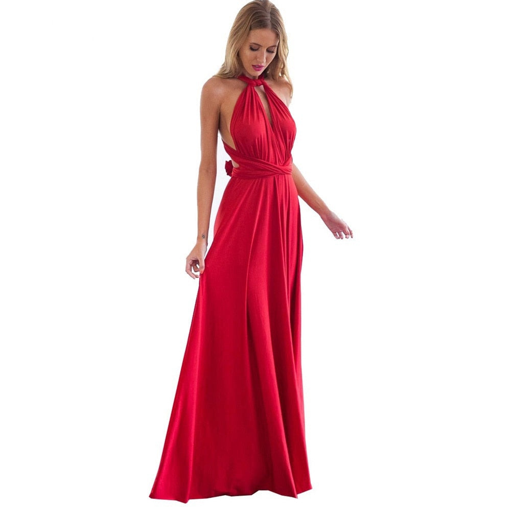 Women Multiway Wrap Convertible Boho Maxi Club Red Dress