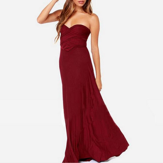 Women Multiway Wrap Convertible Boho Maxi Club Red Dress