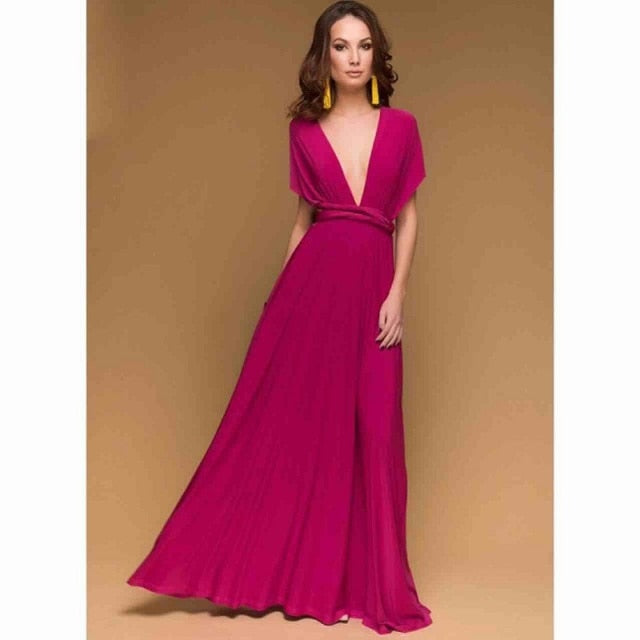 Women Multiway Wrap Convertible Boho Maxi Club Red Dress