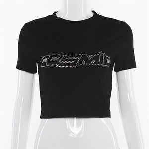 Short Sleeve Letters Print Sexy Ctop Tops Women Fashion Streetwear T-shirts