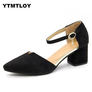 Casual Point Toe Buckle Strap Square Heel Med Female Sexy Party  High Heels