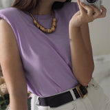 women's new design sense niche trendy shoulder pad profile vest t-shirt