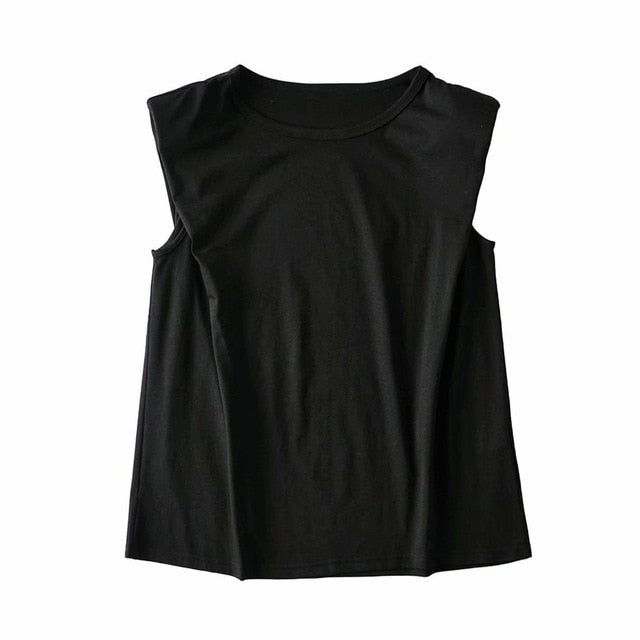 women's new design sense niche trendy shoulder pad profile vest t-shirt