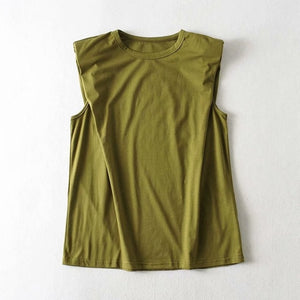 women's new design sense niche trendy shoulder pad profile vest t-shirt