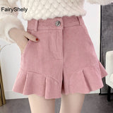 Winter Warm Women Wide Leg Shorts High Waist  Shorts Casual Chic Shorts