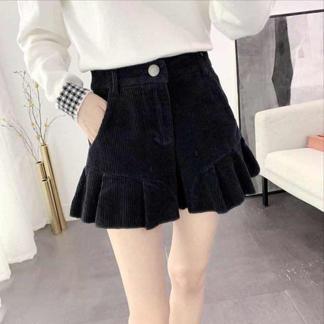 Winter Warm Women Wide Leg Shorts High Waist  Shorts Casual Chic Shorts