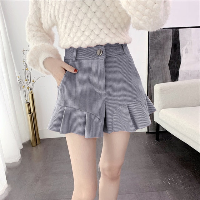 Winter Warm Women Wide Leg Shorts High Waist  Shorts Casual Chic Shorts