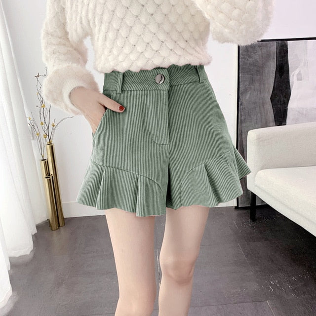 Winter Warm Women Wide Leg Shorts High Waist  Shorts Casual Chic Shorts