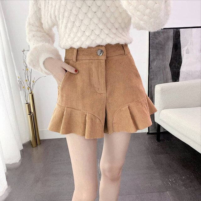 Winter Warm Women Wide Leg Shorts High Waist  Shorts Casual Chic Shorts