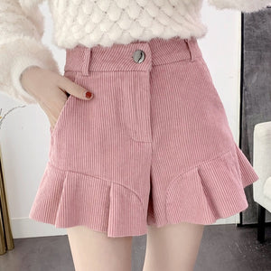 Winter Warm Women Wide Leg Shorts High Waist  Shorts Casual Chic Shorts