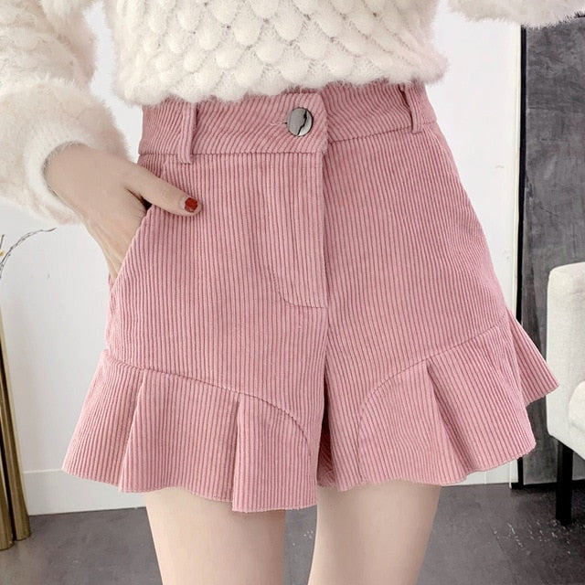 Winter Warm Women Wide Leg Shorts High Waist  Shorts Casual Chic Shorts
